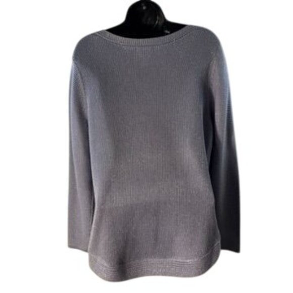 Chicos Metallic Knit Sweater Womens Size 2 Silver Acrylic Blend Long Sleeve Casu - Picture 2 of 7